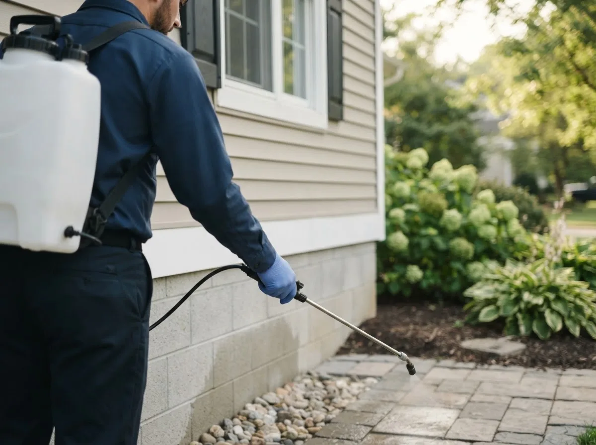 Pest control technician inspecting a home in Peru, IL